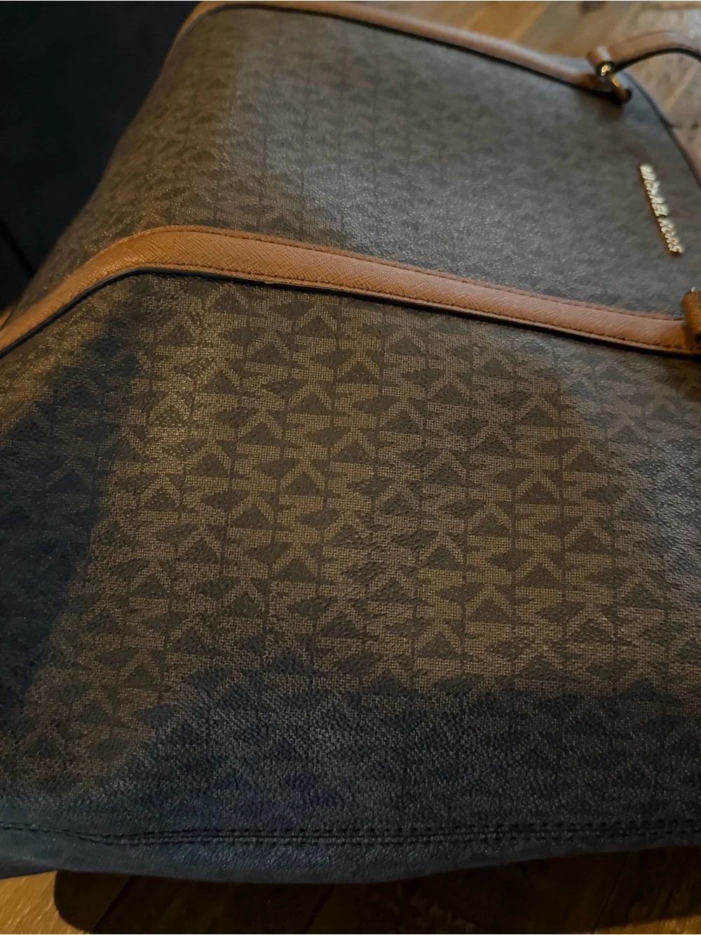 Michael Kors Brown Monogram Tote with Tan Trim